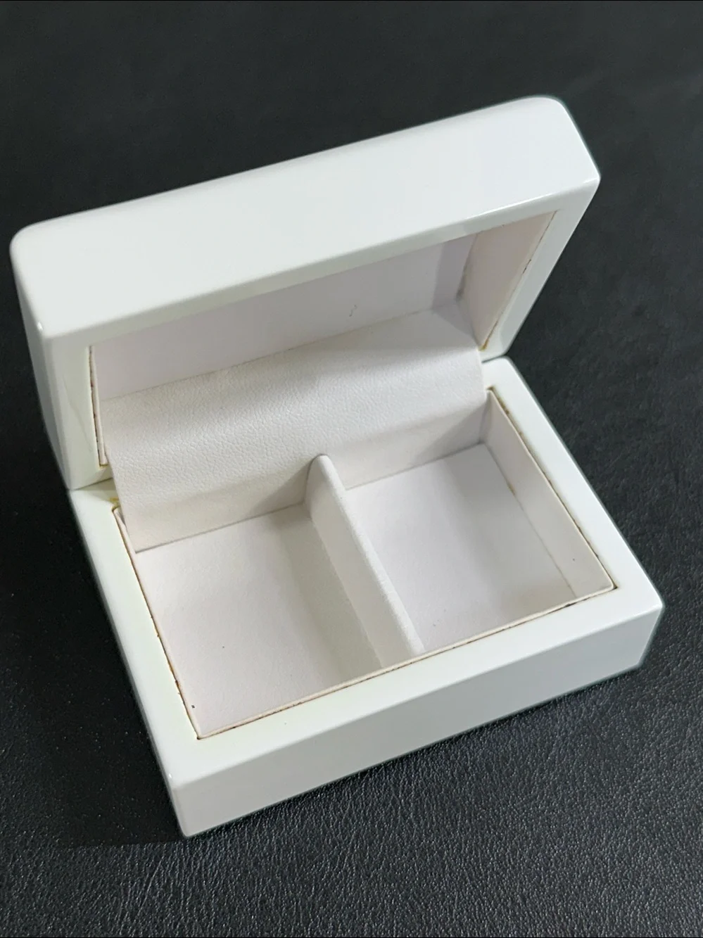 Premium White Lacquered Wooden Double Ring Box • Ring Bearer Box